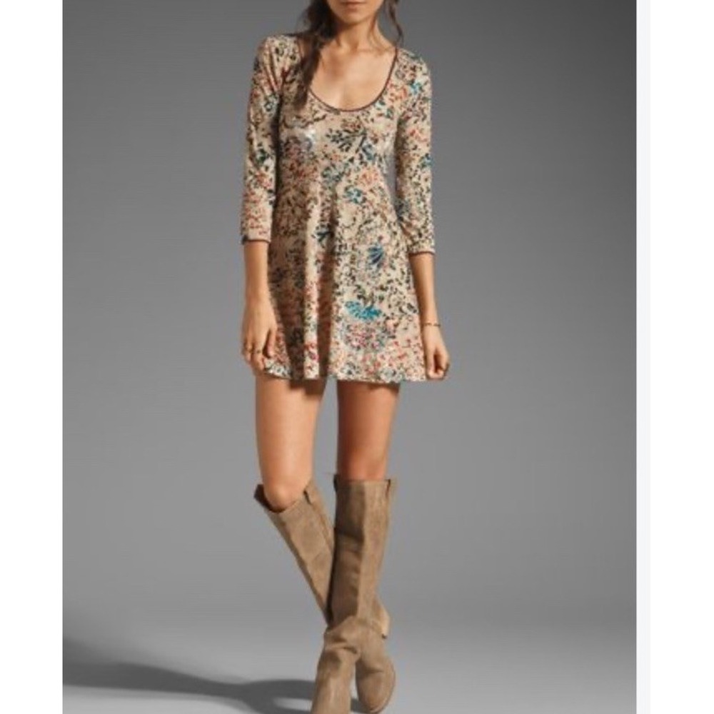 Free People Nwt Womens Velvet Burnout Floral Print Mini  Dress Tan Size M